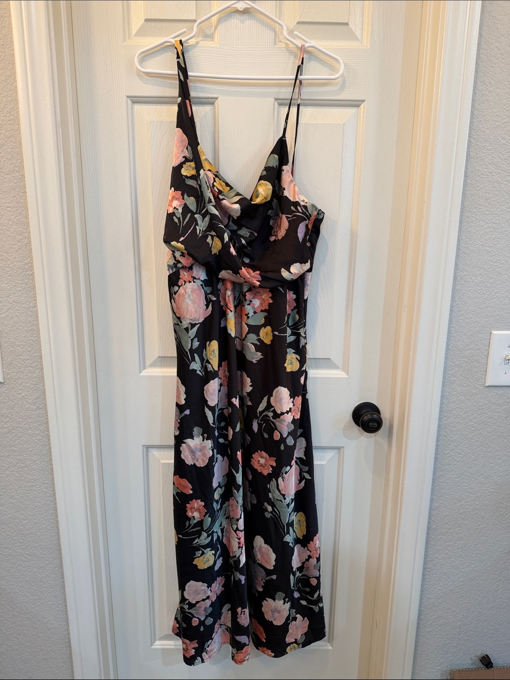 Floral Spaghetti Strap Maxi Dress in Black with Multi Color Flowers